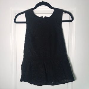 J Crew Peplum Eyelet Black Sleeveless Top